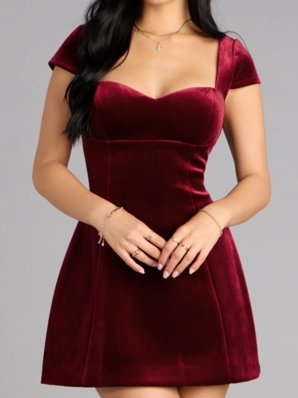Windsor Dana Burgundy Red Velvet Sweetheart Cap Sleeve Lace-Up Mini Dress Large